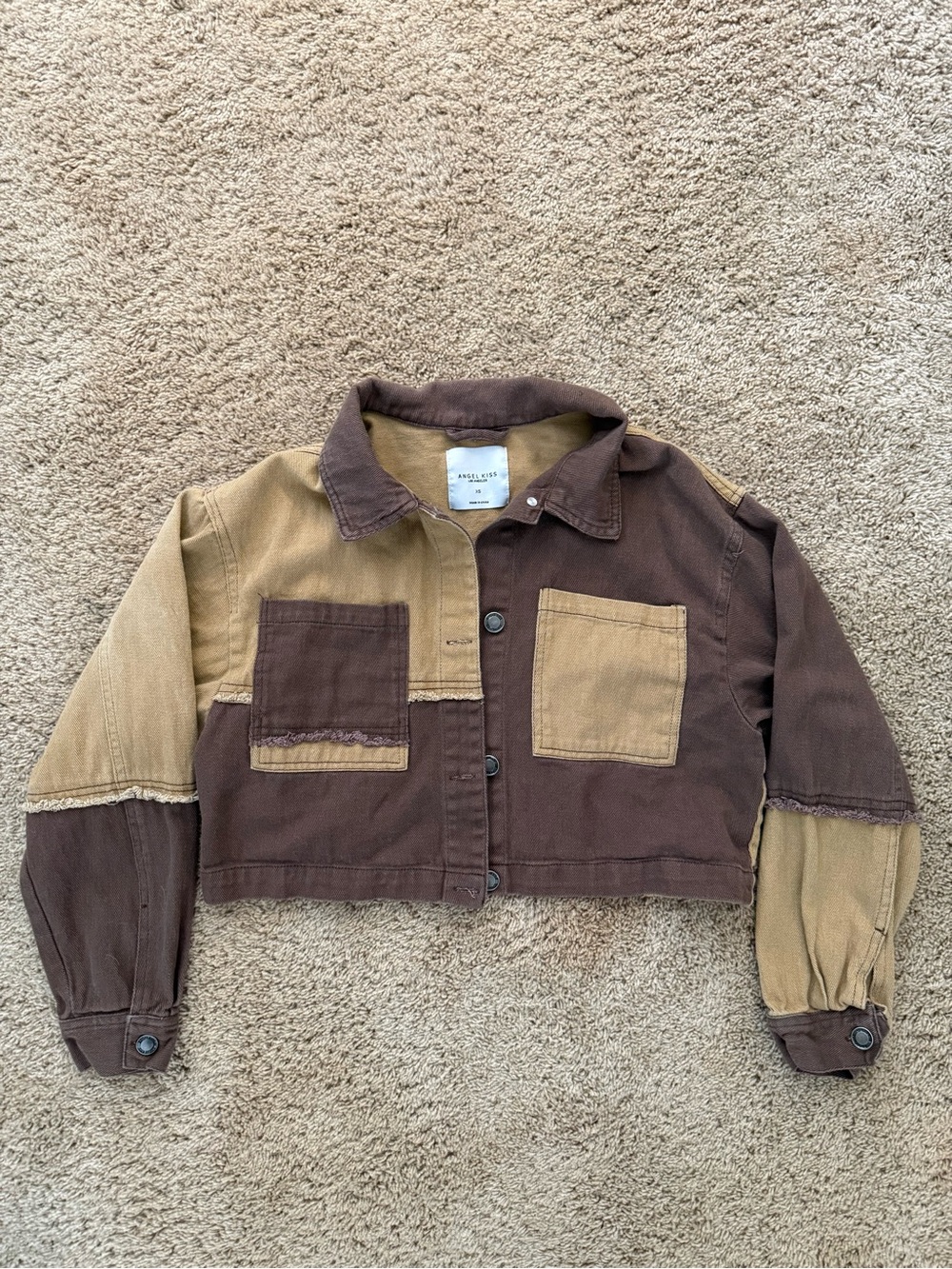 Angel Kiss Two-Tone Corduroy Jacket in Brown and Tan // XS